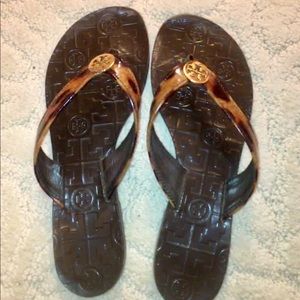 Tory Burch Thora Logo Leather Flip-Flops
